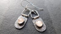 Champagne Rosecut Morganite Textured Sterling Silver Hinged Lightweight Everyday Dangle Earrings