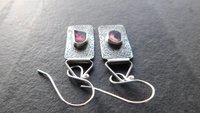 Deep Fuchsia Pink Tourmaline Slice Textured Sterling Silver Hinged Lightweight Everyday Dangle Earrings