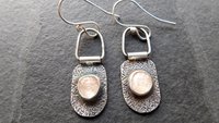 Champagne Rosecut Morganite Textured Sterling Silver Hinged Lightweight Everyday Dangle Earrings