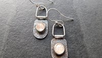 Champagne Rosecut Morganite Textured Sterling Silver Hinged Lightweight Everyday Dangle Earrings