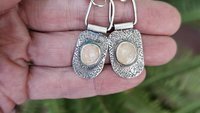 Champagne Rosecut Morganite Textured Sterling Silver Hinged Lightweight Everyday Dangle Earrings