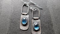 Teal Moss Kyanite Textured Sterling Silver Hinged Lightweight Everyday Dangle Earrings