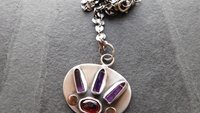 Amethyst Quartz Crystal  Point Garnet Sterling Silver 14K Gold Mixed Metal Multi Stone Pendant Necklace