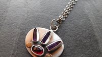 Amethyst Quartz Crystal  Point Garnet Sterling Silver 14K Gold Mixed Metal Multi Stone Pendant Necklace