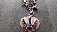 Amethyst Quartz Crystal  Point Garnet Sterling Silver 14K Gold Mixed Metal Multi Stone Pendant Necklace
