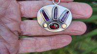 Amethyst Quartz Crystal  Point Garnet Sterling Silver 14K Gold Mixed Metal Multi Stone Pendant Necklace