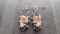 Forest Green Mauve Pink Ocean Jasper Oxidized Sterling Silver Dotted Dangle Earrings