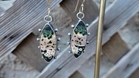 Forest Green Mauve Pink Ocean Jasper Oxidized Sterling Silver Dotted Dangle Earrings