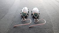 Forest Green Mauve Pink Ocean Jasper Oxidized Sterling Silver Dotted Dangle Earrings