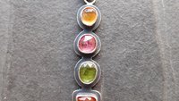 Golden Yellow Citrine Pink Tourmaline Green Tourmaline Orange Kyanite Rainbow Stone Oxidized Sterling Silver Necklace
