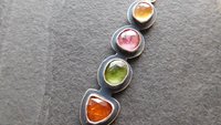 Golden Yellow Citrine Pink Tourmaline Green Tourmaline Orange Kyanite Rainbow Stone Oxidized Sterling Silver Necklace