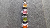 Golden Yellow Citrine Pink Tourmaline Green Tourmaline Orange Kyanite Rainbow Stone Oxidized Sterling Silver Necklace