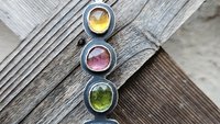 Golden Yellow Citrine Pink Tourmaline Green Tourmaline Orange Kyanite Rainbow Stone Oxidized Sterling Silver Necklace