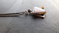 Red Yellow Fordite Detroit Agate Garnet Citrine Oxidized Sterling Silver Modernist Asymmetrical Pendant Necklace