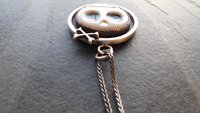 Porcelain Sugar Skull Oxidized Sterling Silver Pendant Necklace