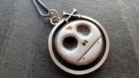 Porcelain Sugar Skull Oxidized Sterling Silver Pendant Necklace