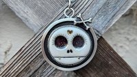 Porcelain Sugar Skull Oxidized Sterling Silver Pendant Necklace