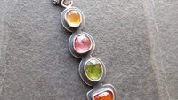 Golden Yellow Citrine Pink Tourmaline Green Tourmaline Orange Kyanite Rainbow Stone Oxidized Sterling Silver Necklace