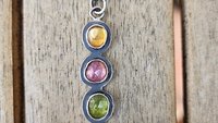 Golden Yellow Citrine Pink Tourmaline Green Tourmaline Orange Kyanite Rainbow Stone Oxidized Sterling Silver Necklace
