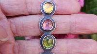 Golden Yellow Citrine Pink Tourmaline Green Tourmaline Orange Kyanite Rainbow Stone Oxidized Sterling Silver Necklace