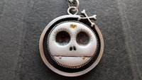 Porcelain Sugar Skull Oxidized Sterling Silver Pendant Necklace