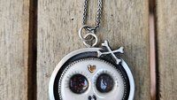 Porcelain Sugar Skull Oxidized Sterling Silver Pendant Necklace