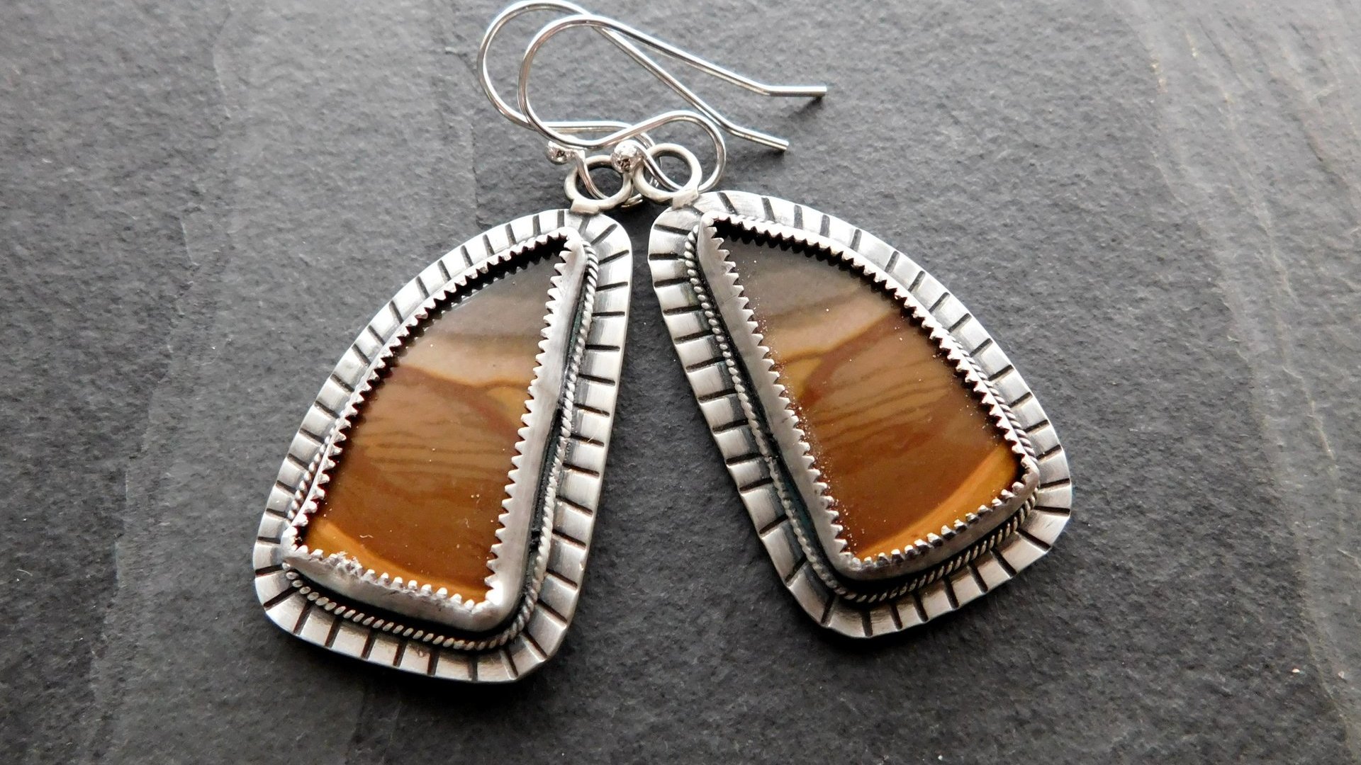 Polychrome Jasper Landscape Stone Oxidized Sterling Silver Mod Southwest Dangle Earrings