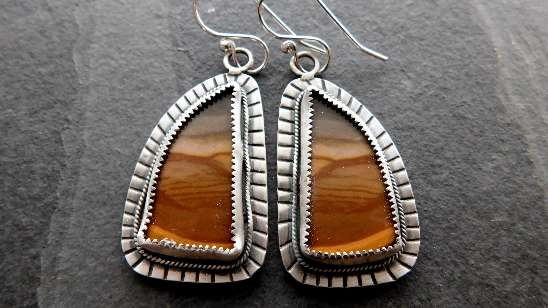 Polychrome Jasper Landscape Stone Oxidized Sterling Silver Mod Southwest Dangle Earrings