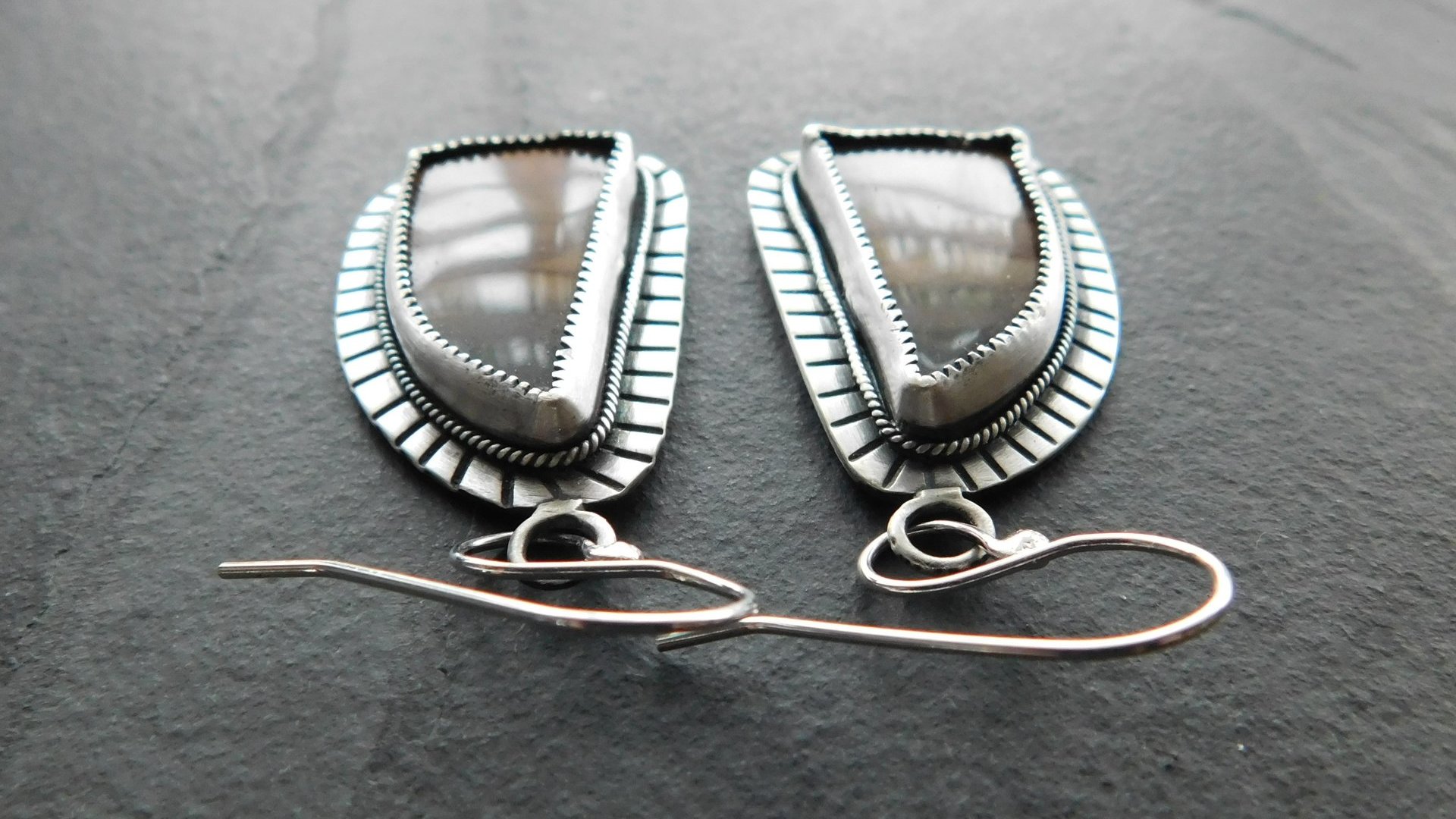 Polychrome Jasper Landscape Stone Oxidized Sterling Silver Mod Southwest Dangle Earrings