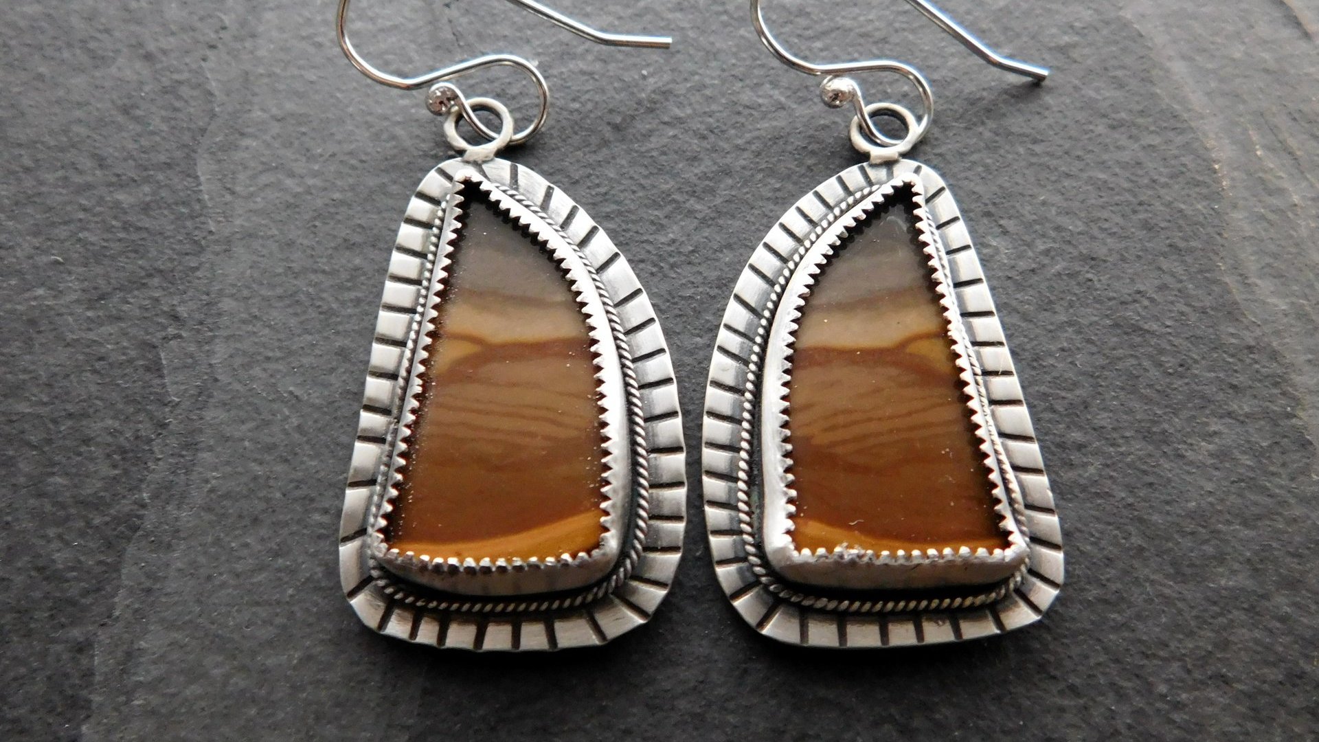 Polychrome Jasper Landscape Stone Oxidized Sterling Silver Mod Southwest Dangle Earrings