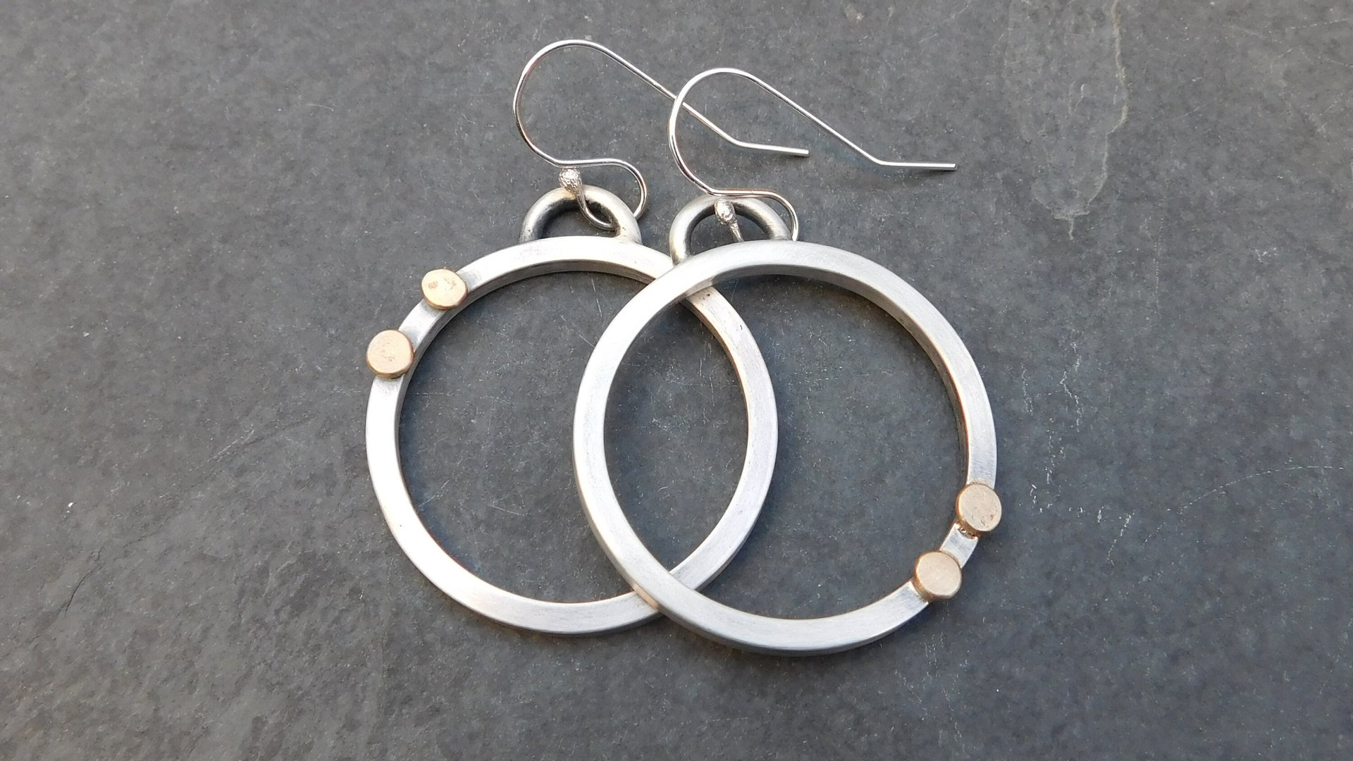 Silver Gold Heavy Metal Hoops, Mixed Metal Mod Hoop Earrings, Asymmetrical Earrings