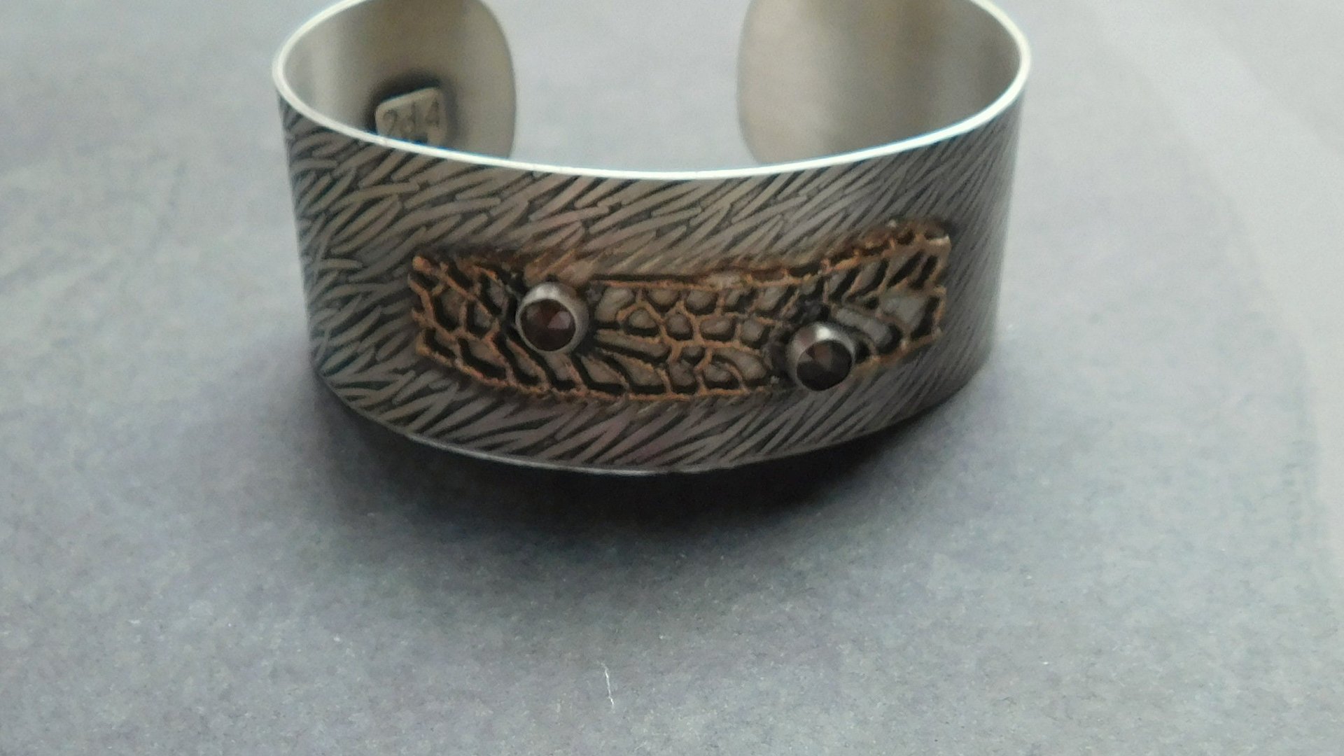 Earth Tone Colored Diamonds Mixed Metal Bronze Sterling Silver Patterned Wire Statement Cuff Bracelet