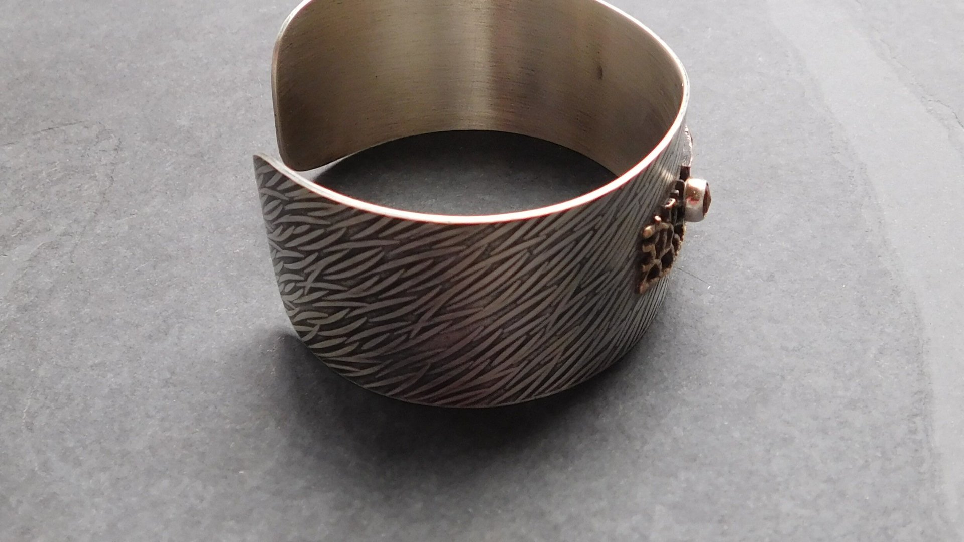 Earth Tone Colored Diamonds Mixed Metal Bronze Sterling Silver Patterned Wire Statement Cuff Bracelet