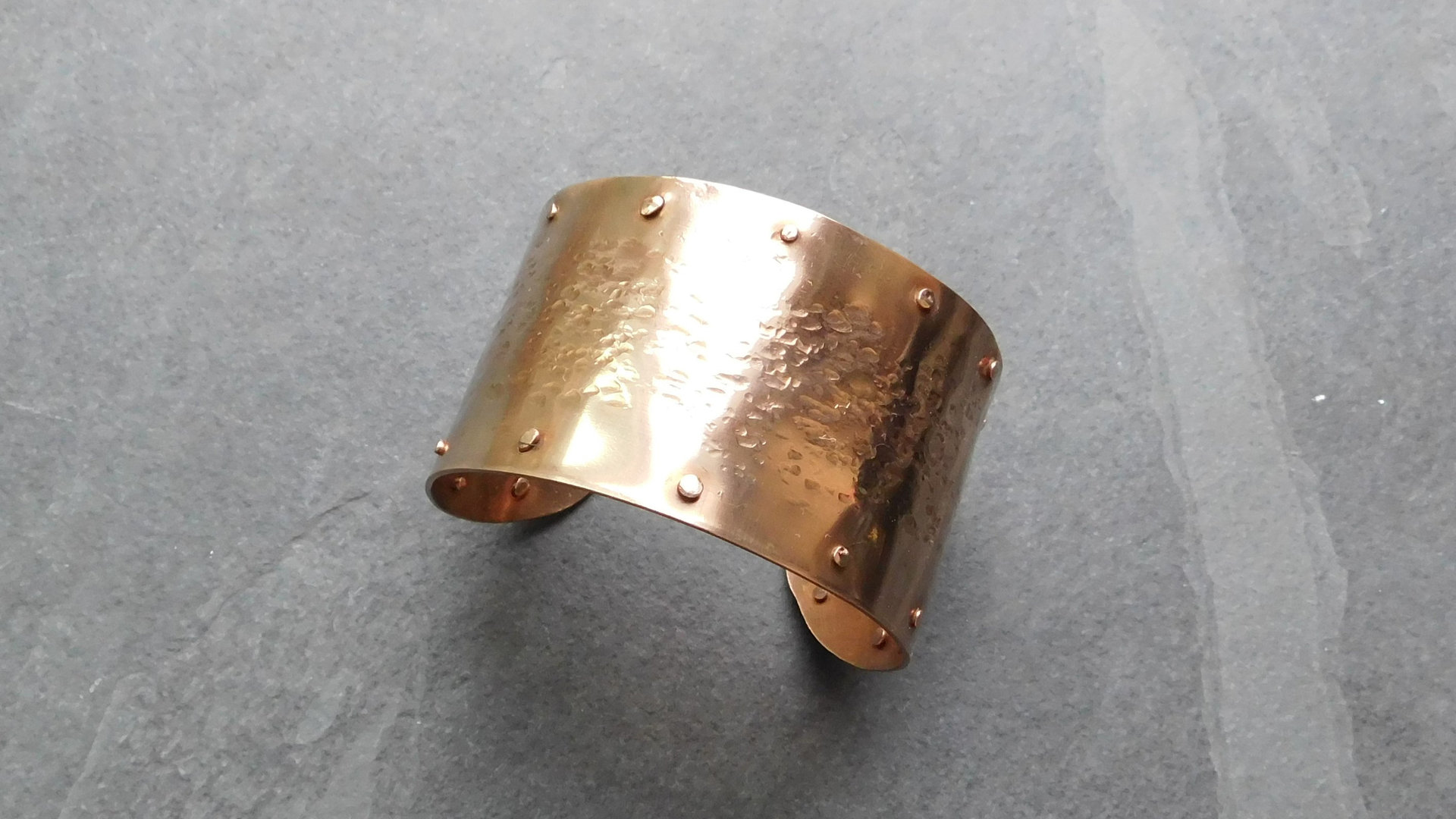 Bronze Hammered Rivet Heavy Metal Cuff Bracelet