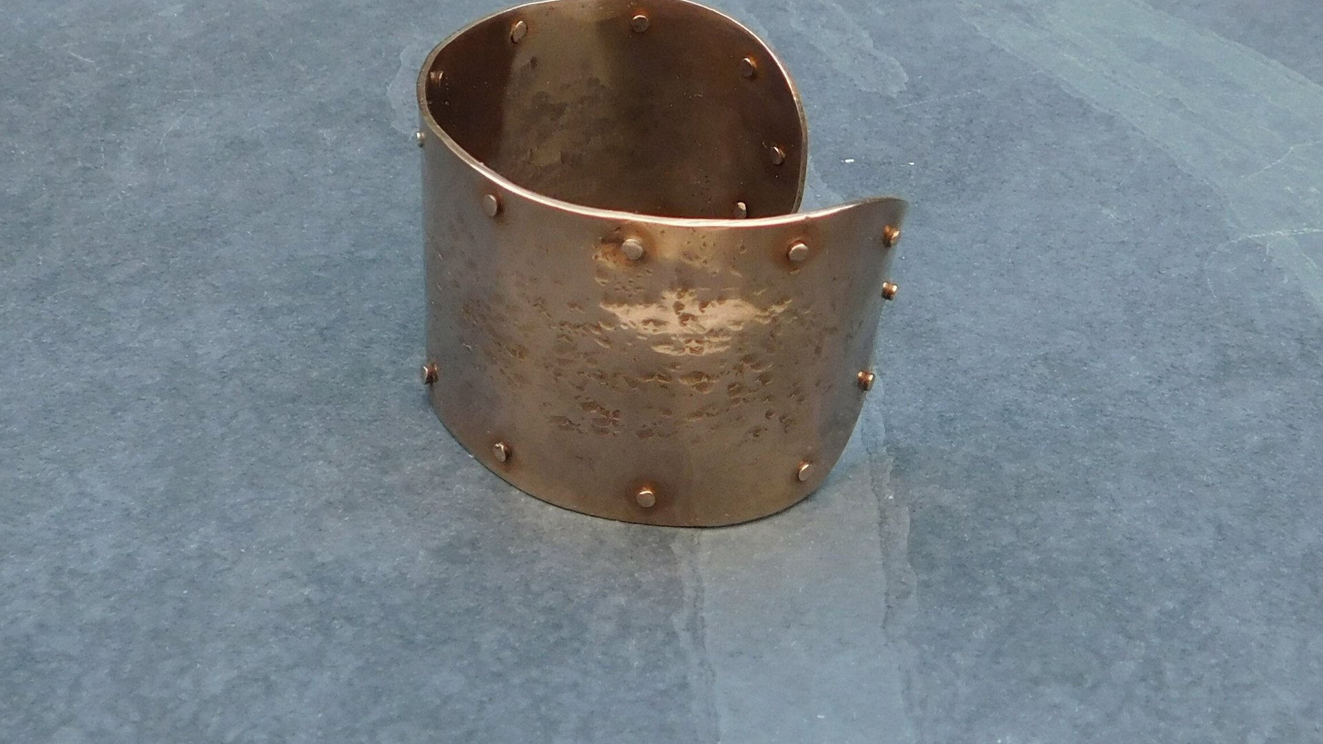 Bronze Hammered Rivet Heavy Metal Cuff Bracelet
