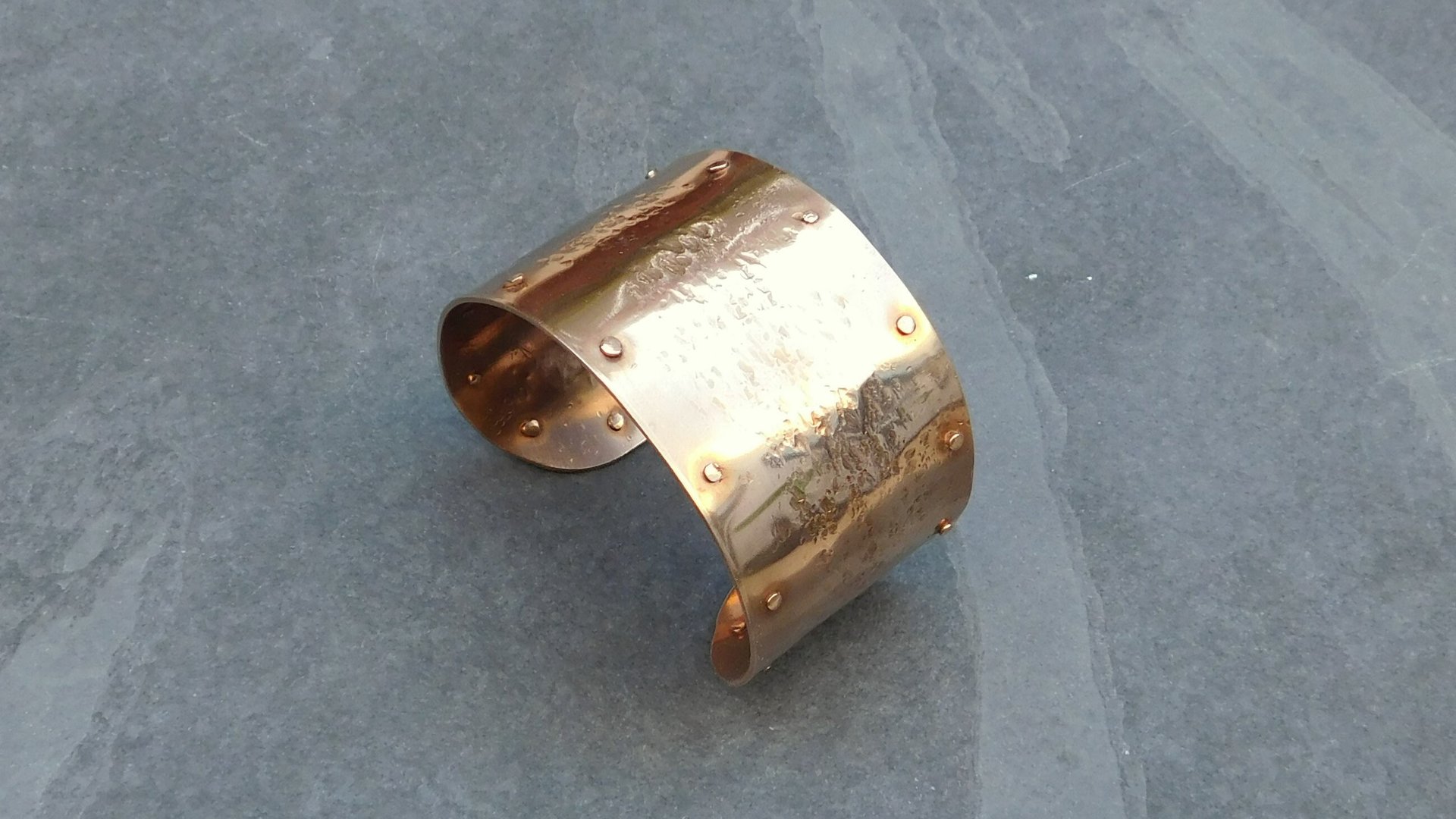 Bronze Hammered Rivet Heavy Metal Cuff Bracelet