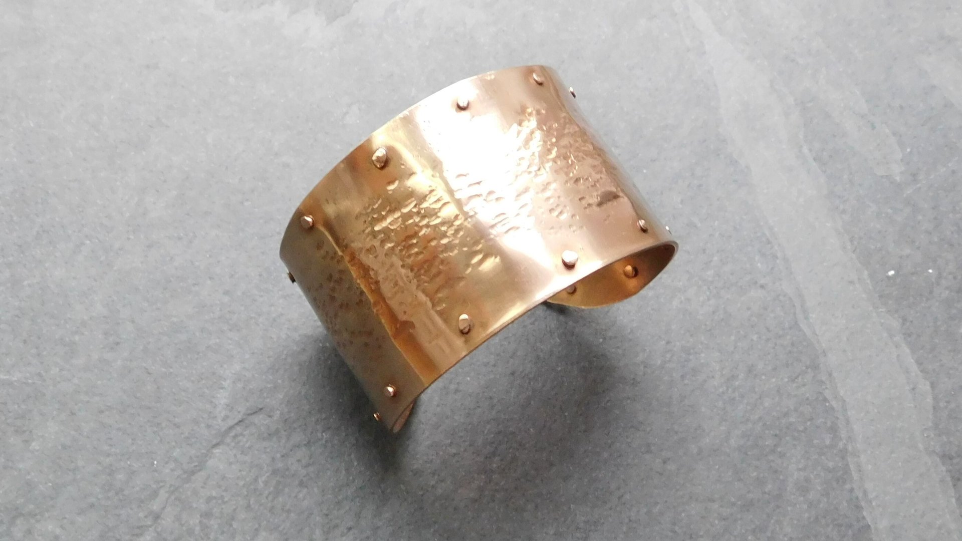 Bronze Hammered Rivet Heavy Metal Cuff Bracelet