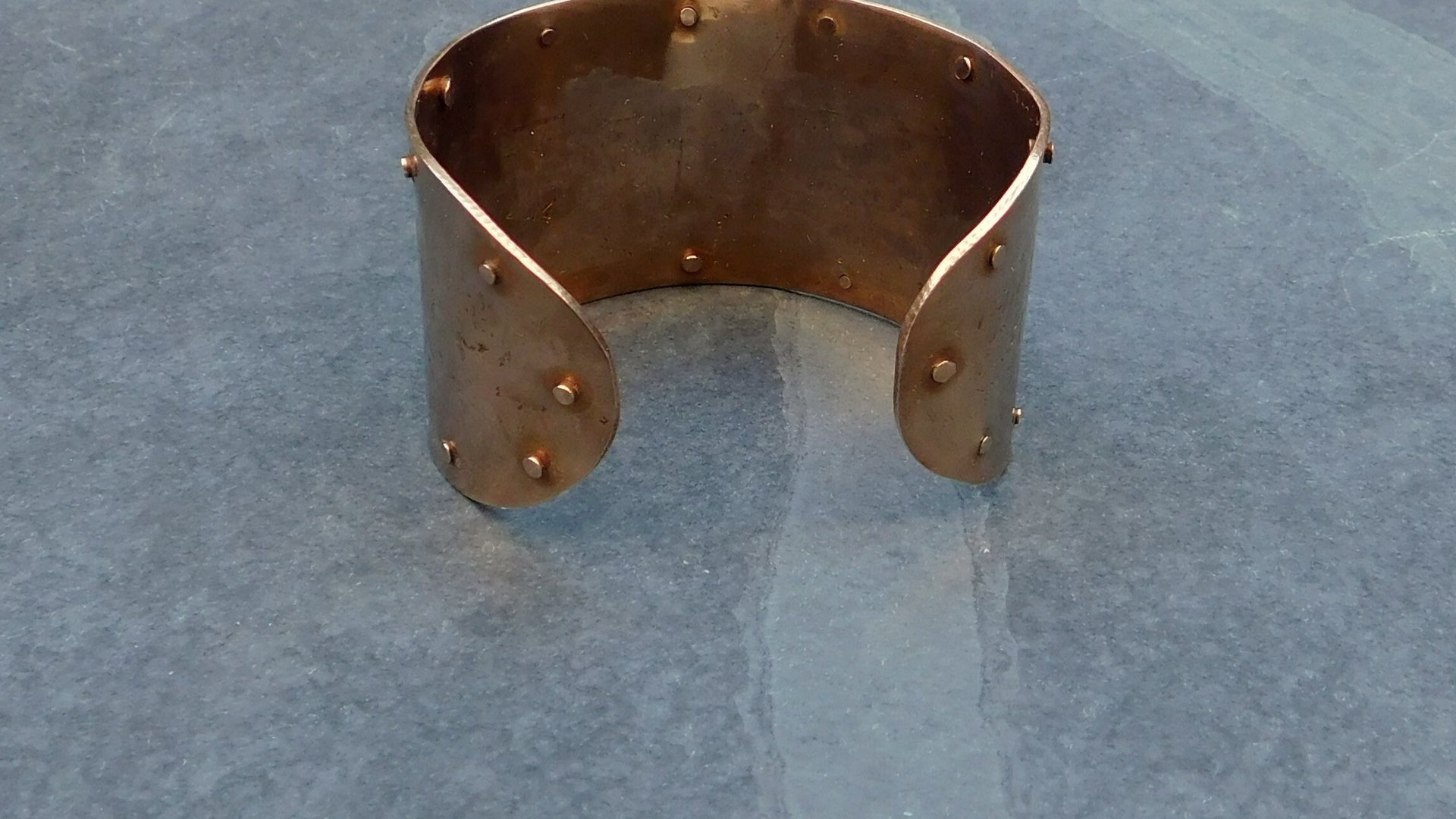 Bronze Hammered Rivet Heavy Metal Cuff Bracelet