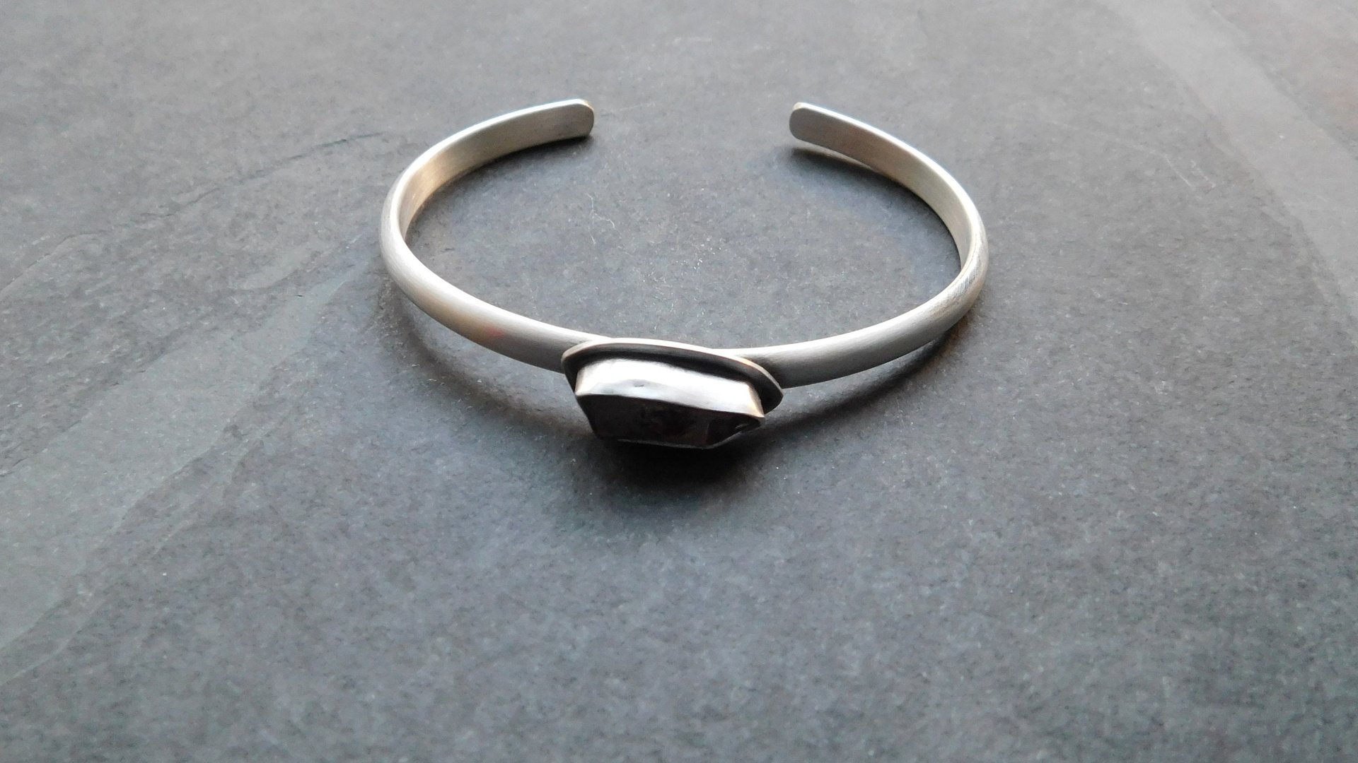 Quartz Crystal Red Hematite Phantom Inclusion Sterling Silver Cuff Bracelet