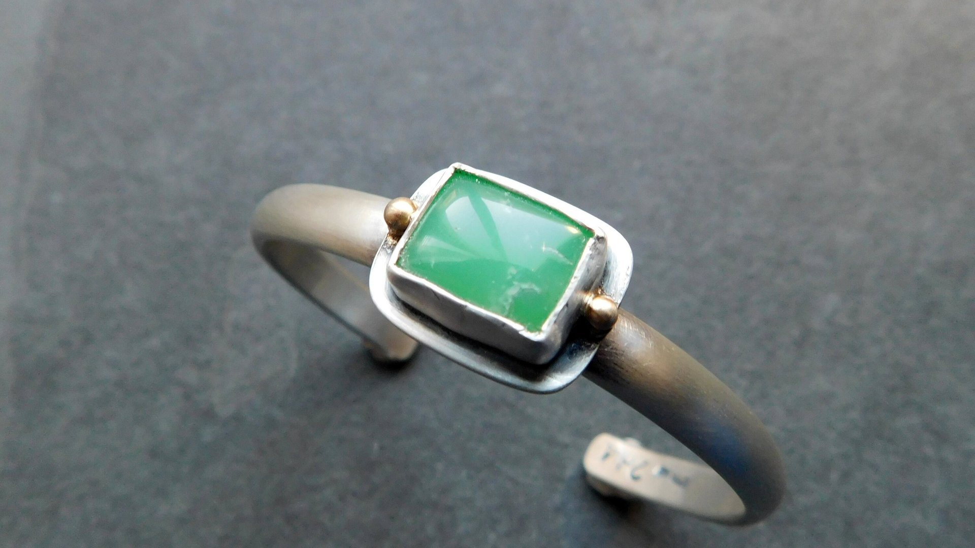 Apple Green Chrysoprase 14k Gold Accent Sterling Silver Cuff Bracelet
