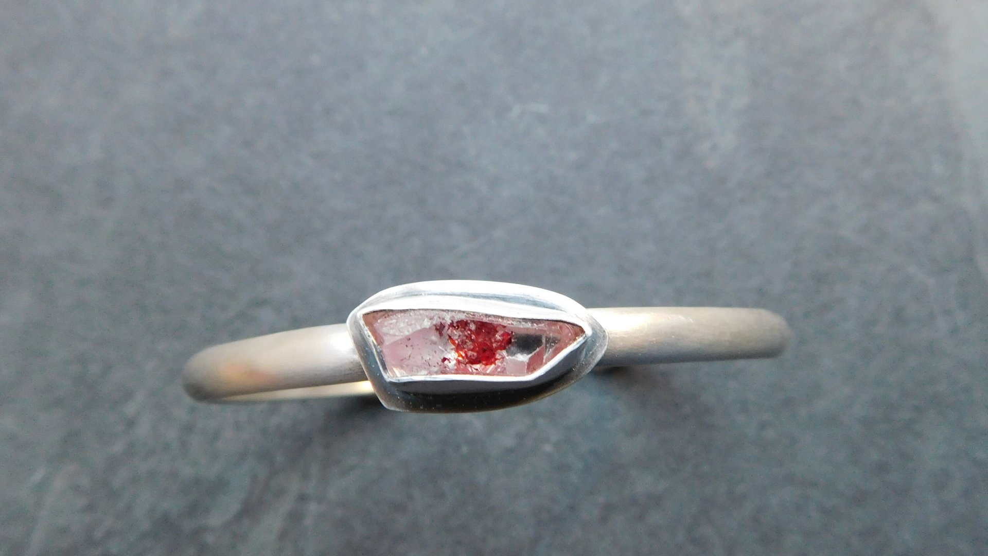 Quartz Crystal Red Hematite Phantom Inclusion Sterling Silver Cuff Bracelet