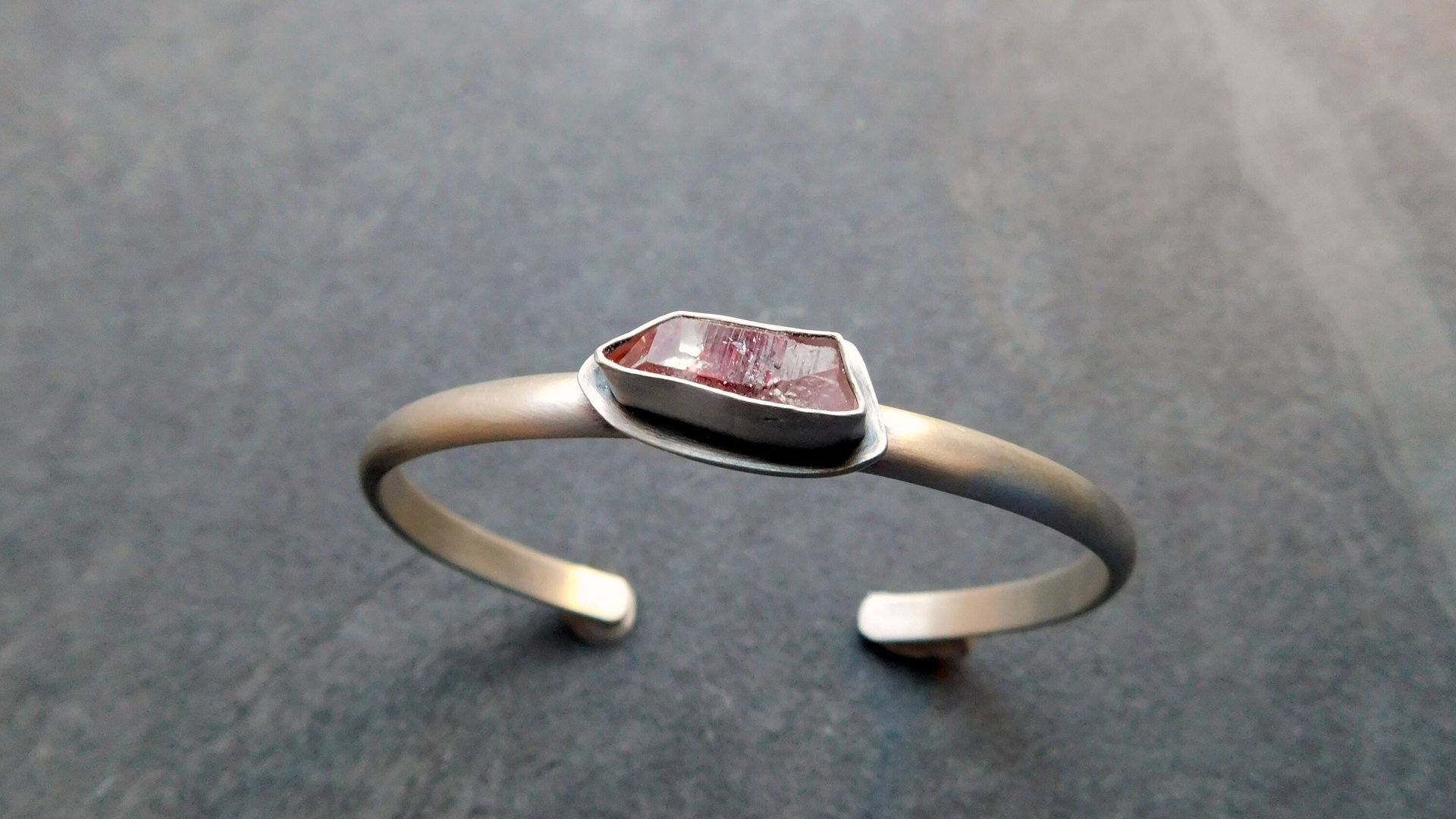 Quartz Crystal Red Hematite Phantom Inclusion Sterling Silver Cuff Bracelet