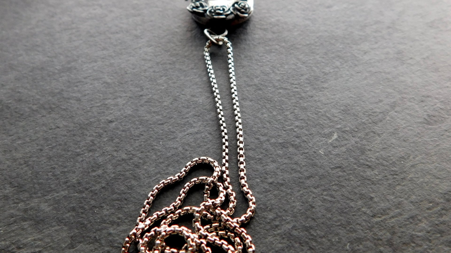Sugar Skull Roses Spider Red Garnet Gemstone Sterling Silver Pendant Necklace