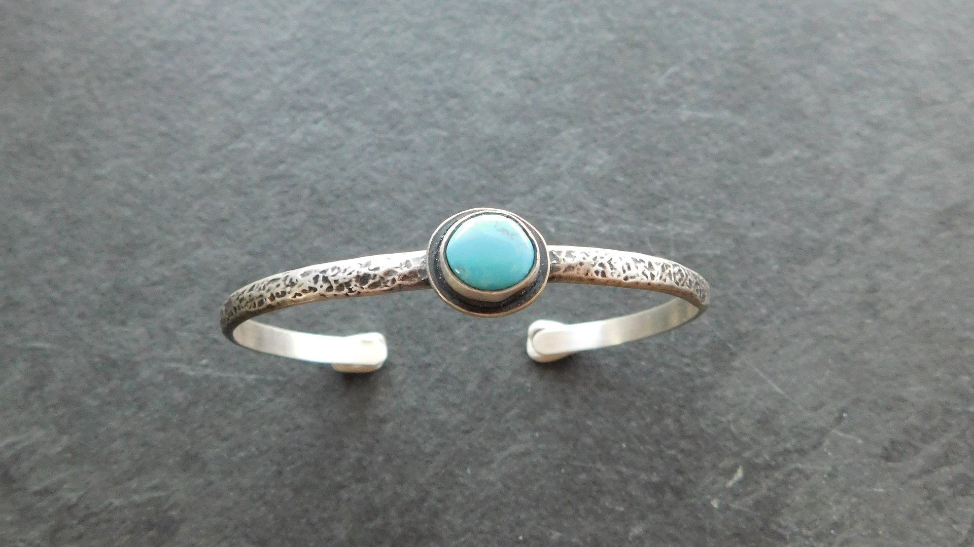 Sleeping Beauty Turquoise Textured Sterling Silver Skinny Stacking Cuff Bracelet