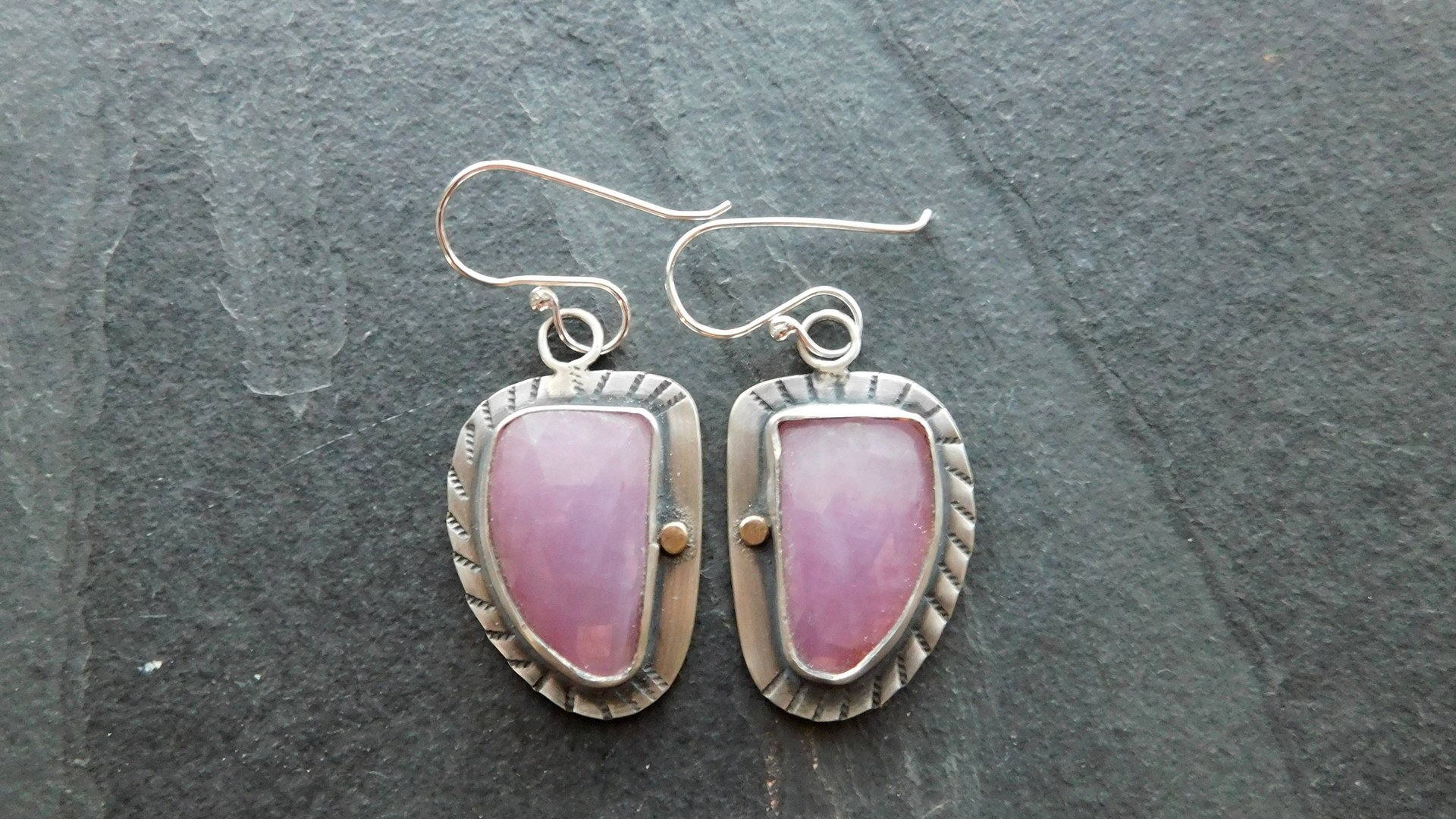 Rose Pink Sapphire Sterling Silver Stamped Dangle Earrings