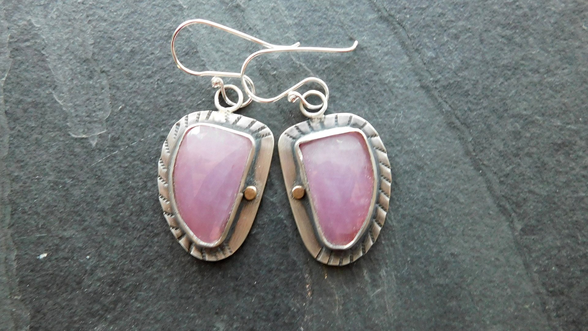 Rose Pink Sapphire Sterling Silver Stamped Dangle Earrings