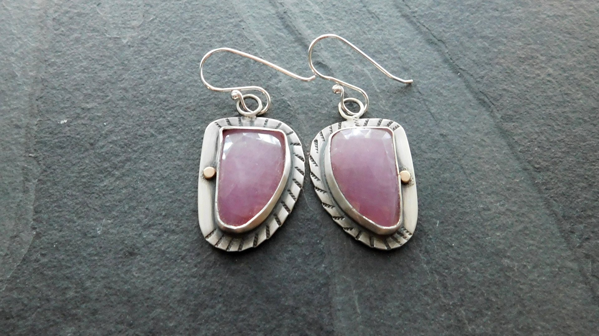 Rose Pink Sapphire Sterling Silver Stamped Dangle Earrings