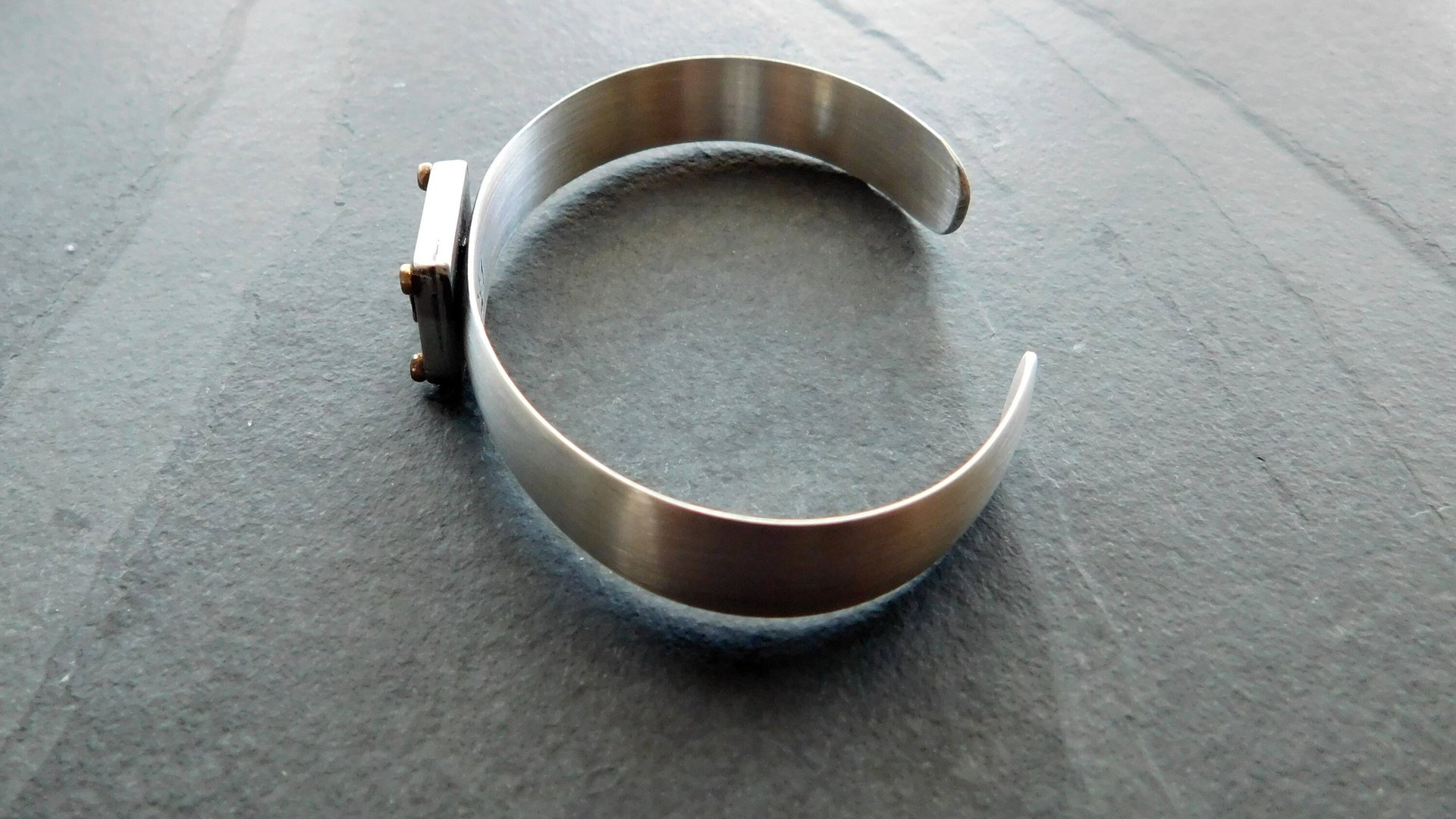 Aquamarine Raw Crystal Oxidized Sterling Silver 14K Gold Dot Mixed Metal Cuff Bracelet