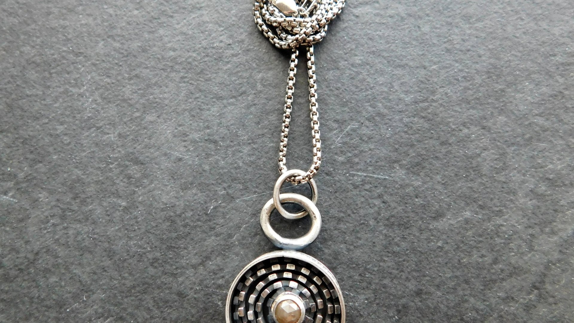 Earth Tone Colored Diamond Sterling Silver Modernist Wire Pendant Necklace