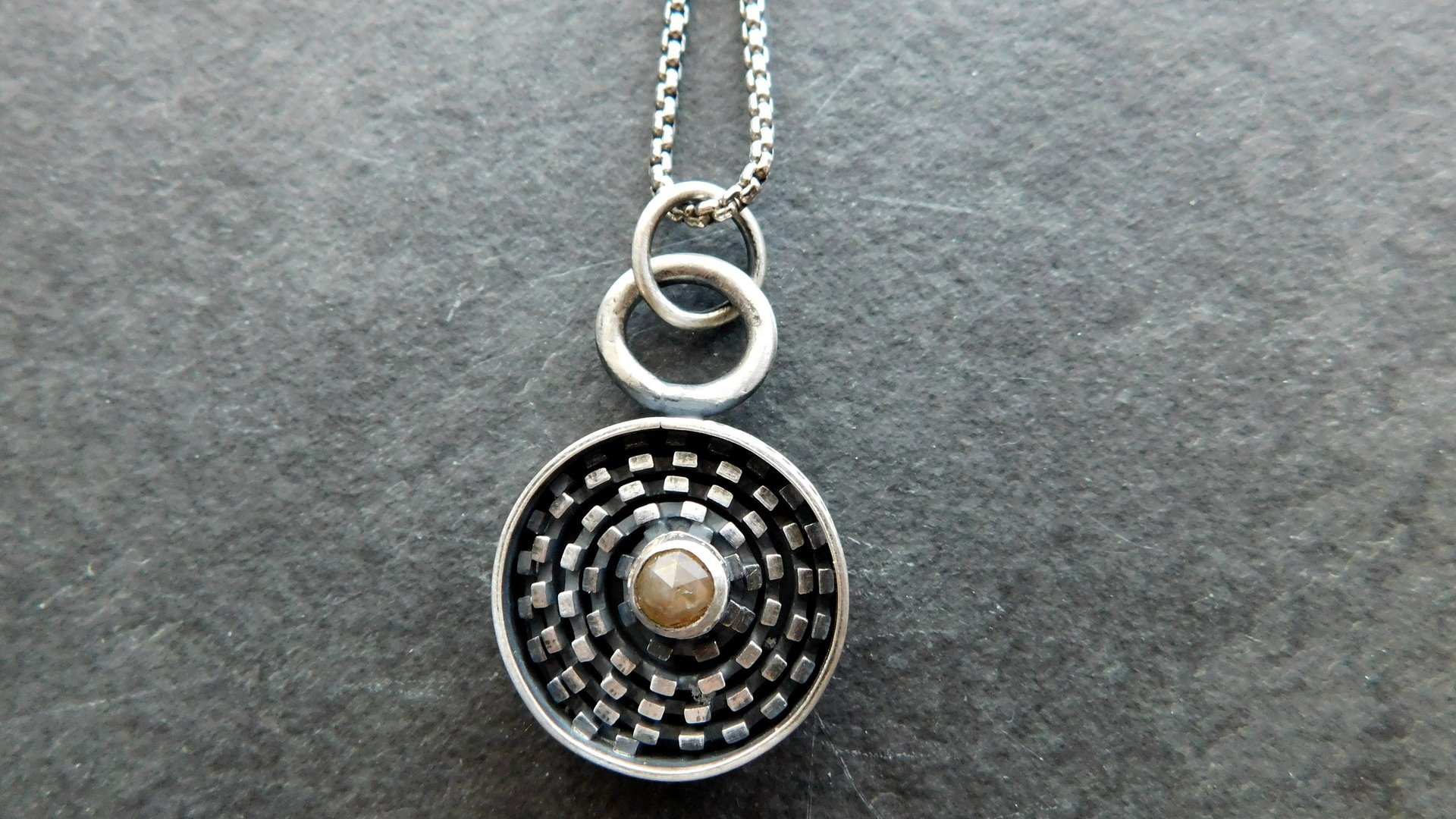 Earth Tone Colored Diamond Sterling Silver Modernist Wire Pendant Necklace
